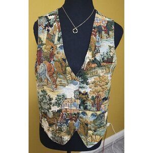 UNIQUE VTG 80s Petite Sophisticate Tapestry Style Country Scene Vest Size S